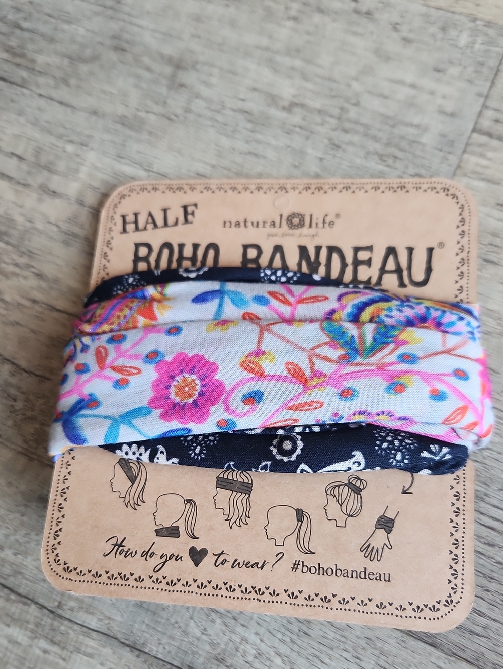 Natural Life Half Boho Bandeau Floral Headwrap - Pink & Navy